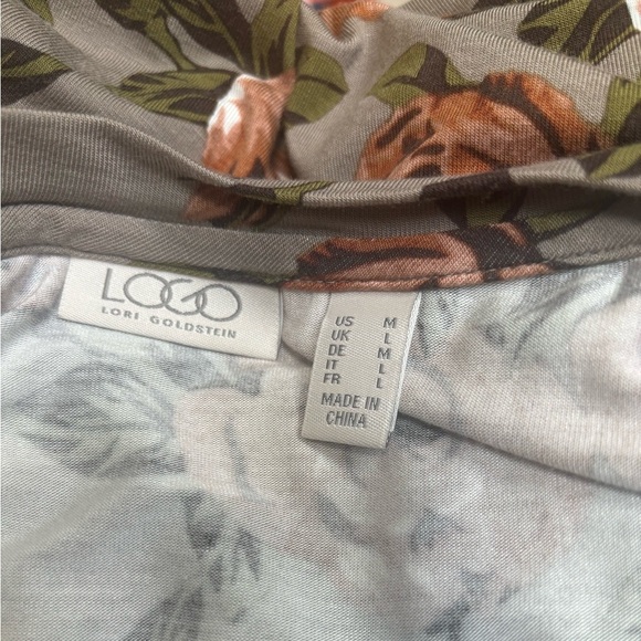 LOGO BY LORI GOLDSTEIN GREEN & BROWN FLORAL DRESSY CASUAL SWING BLOUSE SZ M - Picture 7 of 8